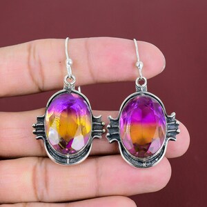 Faceted Ametrine Earrings: Handmade 925 Sterling Silver Gemstone Jewelry