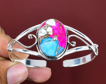 コットンキャンディターコイズバングル：調節可能なスターリング