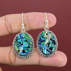 Brincos de concha de abalone: joias vintage feitas à mão em prata esterlina 925