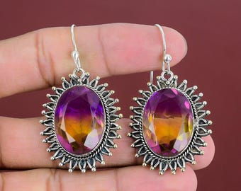 Faceted Ametrine Sterling Silver Earrings: Handmade Gemstone Jewelry