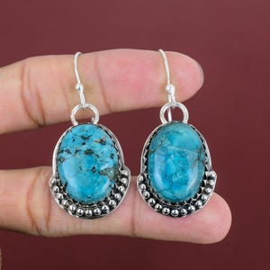 Tibetan Turquoise Earrings: Handmade 925 Sterling Silver Gemstone Jewelry