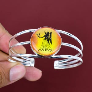 Znak zodiaku Panna w onyksowej bransoletce astrologicznej ręcznie robionej biżuterii z horoskopem 925 srebro regulowana bransoletka mankietowa bransoletka z kamieniami szlachetnymi