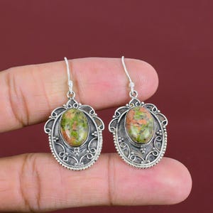 Handmade Unakite Earrings: 925 Sterling Silver Gemstone Jewelry