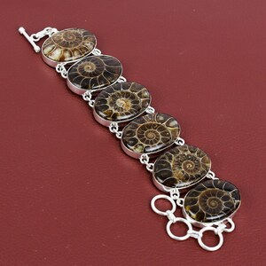 Bracciale in fossile di ammonite, gioielli fatti a mano, bracciale con pietre preziose autentiche, bracciale in argento sterling 925, bracciale con catena regolabile, regali per anniversario