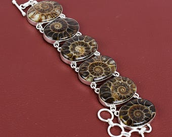 Ammonit Fossilien Armband: Handgefertigte Verstellbare Kette aus 925 Sterlingsilber