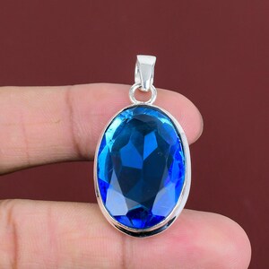 Handmade London Blue Topaz Pendant: Oval Sterling Silver Gemstone Jewelry