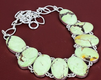 Handmade Lemon Chrysoprase Necklace: 925 Sterling Silver, Adjustable Chain