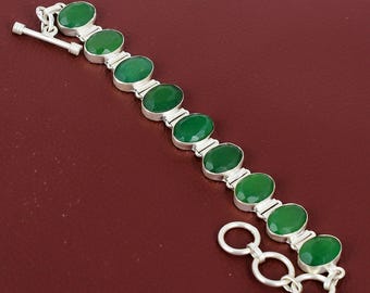 Armband med fasetterat zambiskt smaragd: Handgjort 925 sterlingsilver, justerbart