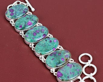 Handgefertigtes Rubin Fuchsit Armband: 925 Sterling Silber verstellbare Kette