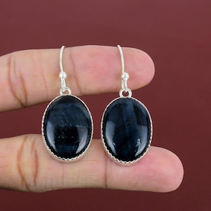 Handmade Pietersite Gemstone Earrings: 925 Sterling Silver, Antique Style