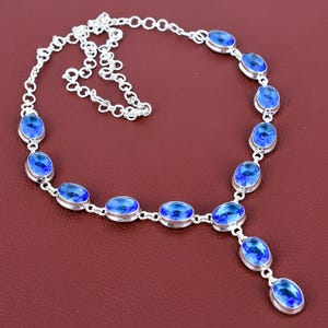 Faceted Tanzanite Quartz Necklace: Handmade 925 Sterling Silver, Adjustable