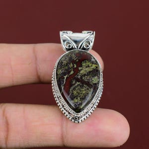 Dragon Bloodstone Pendant: Vintage 925 Sterling Silver Handmade Jewelry