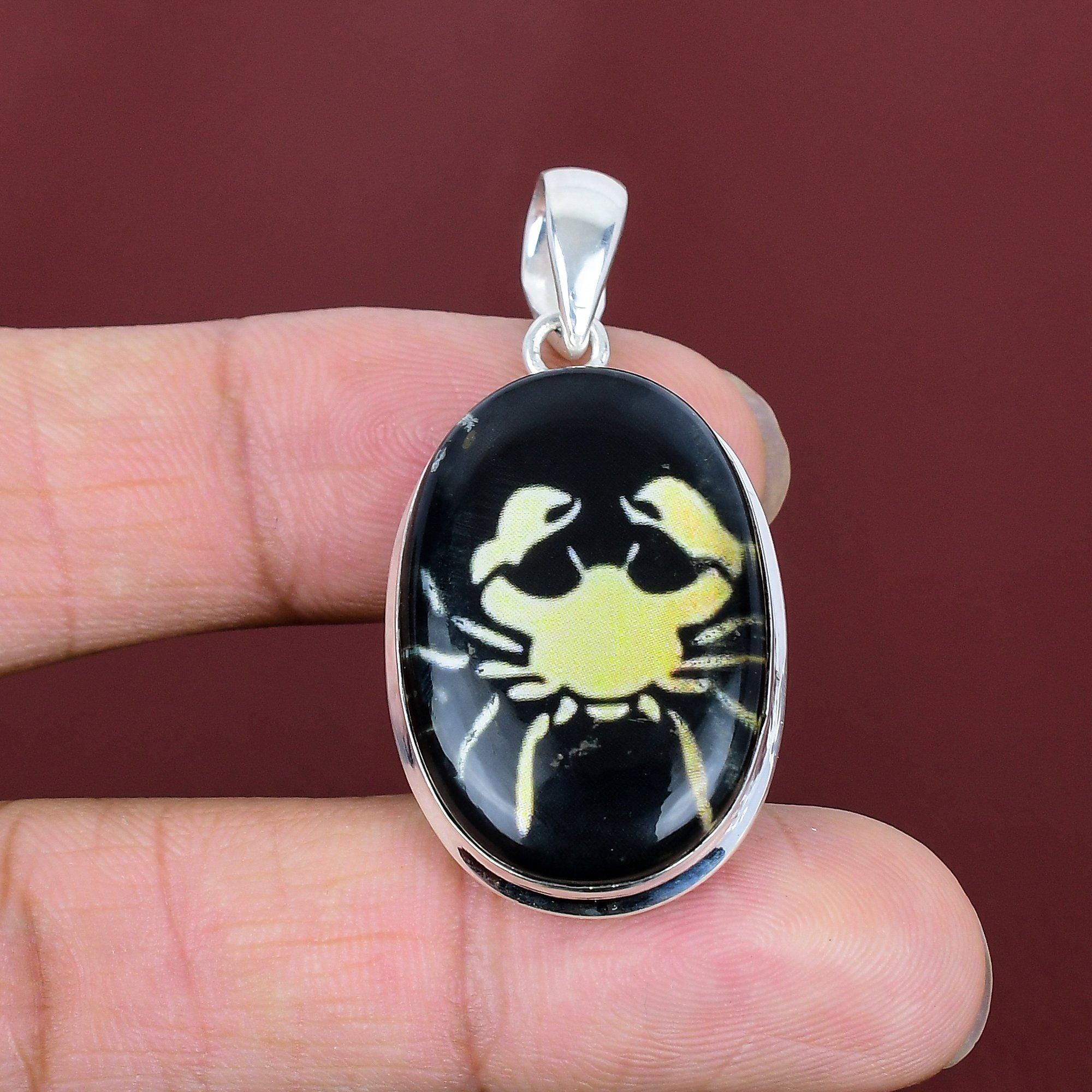 Cancer Zodiac Sign in Black Onyx Pendant Astrological Zodiac Sign