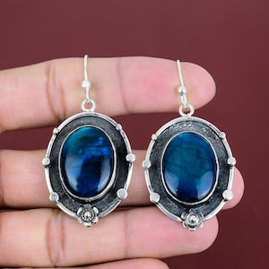 Neon Flash Labradorite Earrings: Handmade 925 Sterling Silver Gemstone Jewelry