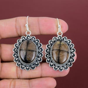 Chiastolite Earring 925 Sterling Silver Earring Genuine Gemstone Earring Chiastolite Jewelry Handmade Earrings Gifts For Her Unique Earring