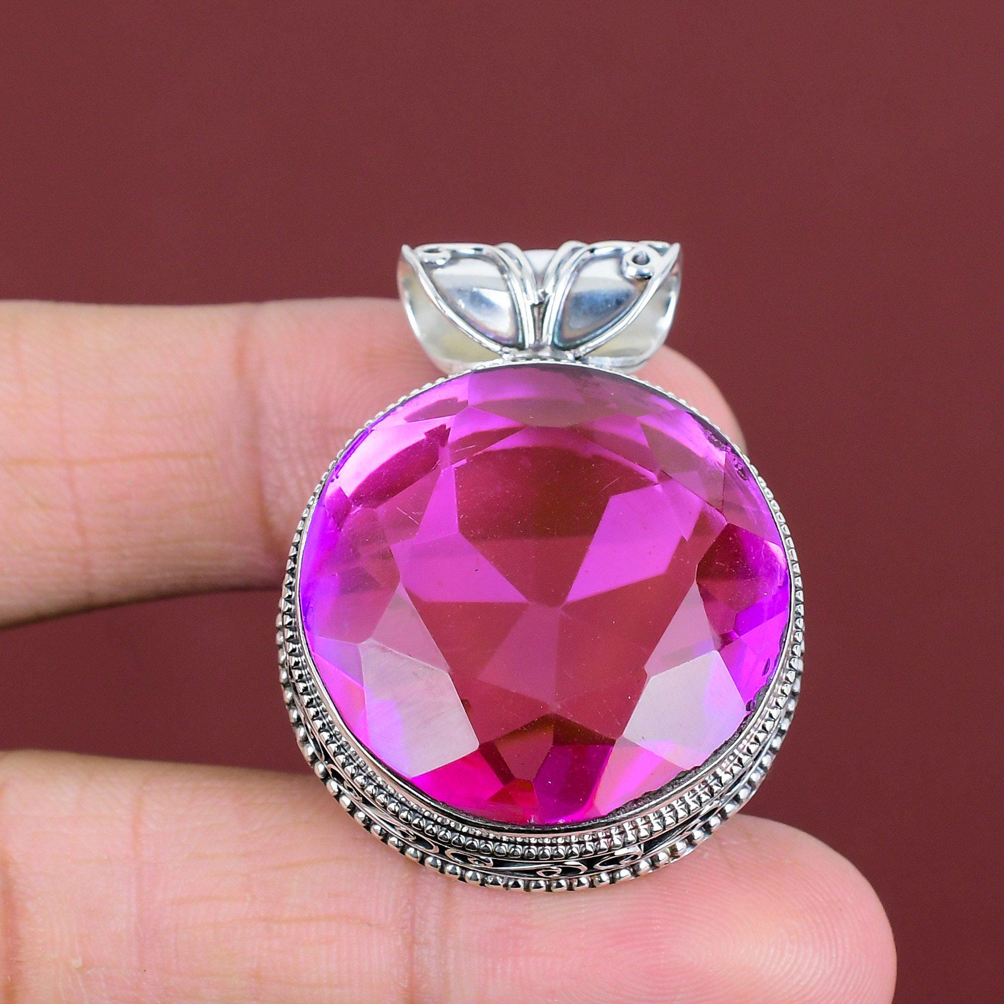 ファセット加工のピンクトルマリンペンダント：スターリングシルバーの