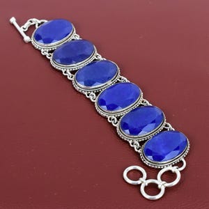 Faceted Blue Sapphire Bracelet: Handmade 925 Sterling Silver, Adjustable