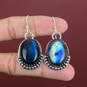 Handmade Labradorite Earrings: Oval Gemstone, 925 Sterling Silver