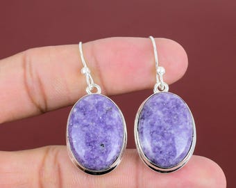 Lepidolite Dangle Earrings: Handmade 925 Sterling Silver Gemstone Jewelry