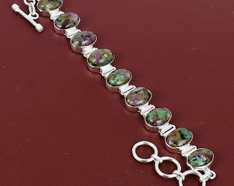 Pulsera de cobre, rubí y zoisita hecha a mano en plata de ley 925