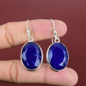 Faceted Blue Sapphire Earrings: Handmade Sterling Silver Jewelry