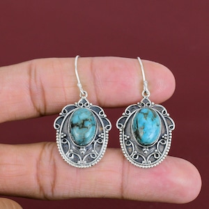 Handmade Tibetan Turquoise Earrings: Vintage Sterling Silver Dangle