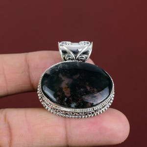 Solar Moss Agate Pendant: Handmade 925 Sterling Silver Vintage Jewelry