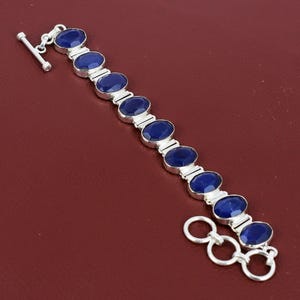 Faceted Blue Sapphire Bracelet: Handmade 925 Sterling Silver Adjustable Chain