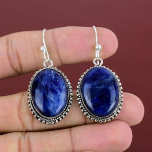 Sodalite Gemstone Earrings Vintage Design Earring 925 Sterling Silver Earring Sodalite Jewelry Handmade Earring Silver Jewelry Gifts For Mom