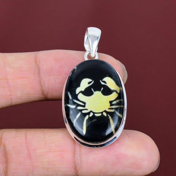 Cancer Zodiac Sign in Black Onyx Pendant Astrological Zodiac Sign
