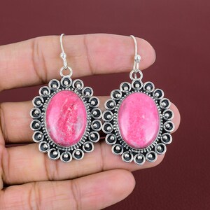 Thulite Earring Handmade Earring Gemstone Jewelry 925 Sterling Silver Earring Beautiful Drop Earrings Natural Thulite Jewelry Gifts For Wife