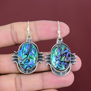 Brincos pendentes de concha de abalone: joias artesanais de prata esterlina 925