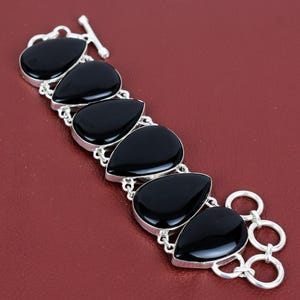 Black onyx bracelet natural gemstone bracelet unique jewelry 925 sterling silver bracelet adjustable chain handmade bracelet wedding gifts