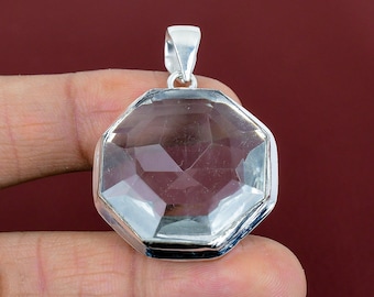 Ciondolo in topazio bianco sfaccettato fatto a mano: gioielli in argento sterling 925