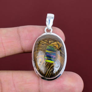 Ethopian opal in boulder opal pendant gemstone pendant antique jewelry 925 sterling silver pendant handmade pendant silver jewelry for gifts