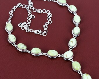 Handmade Lemon Chrysoprase Necklace: 925 Sterling Silver, Adjustable Chain