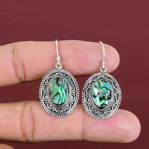 Brincos de concha de abalone: joias vintage feitas à mão em prata esterlina 925