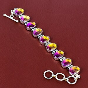 Faceted Ametrine Bracelet: Handmade 925 Sterling Silver Adjustable Chain