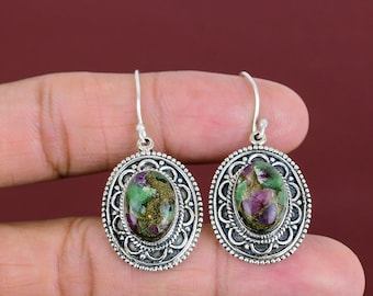 Orecchini fatti a mano in zoisite rubino: pendenti con pietre preziose in argento sterling 925