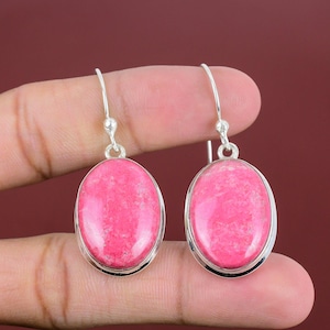 Thulite Earrings: Handmade 925 Sterling Silver Gemstone Drop Earrings