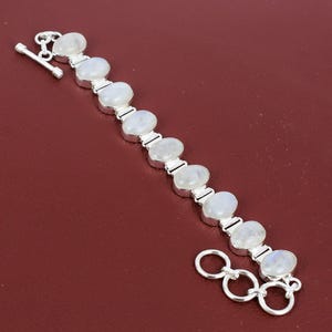 Regenboog maansteen armband Handgemaakte echte edelsteen sieraden 925 sterlingzilveren armband Verstelbare schakelarmband zilveren sieraden Cadeau voor haar