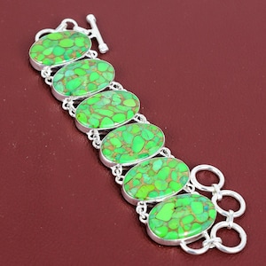 Copper green turquoise bracelet real gemstone bracelet 925 sterling silver bracelet adjustable chain bracelet gift for wife handmade jewelry