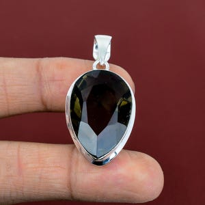 Faceted Pear Smoky Quartz Pendant: 925 Sterling Silver Handmade Jewelry