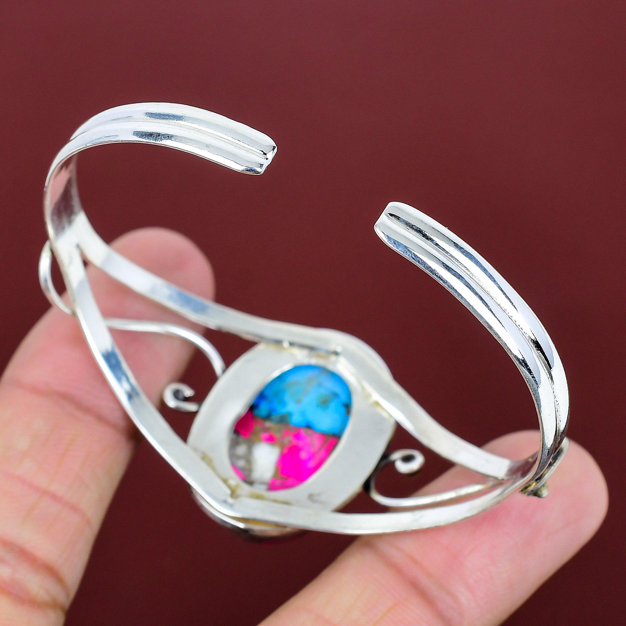 コットンキャンディターコイズバングル：調節可能なスターリング