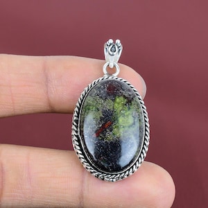 Dragon Bloodstone Pendant: Handmade 925 Sterling Silver Oval Gemstone