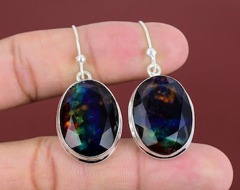 Handgemaakte gefacetteerde ammolietoorbellen: 925 sterlingzilveren bungelsieraden