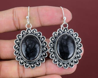 Boucles d'oreilles faites main en argent sterling 925 avec Jaspe Picasso