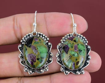 Copper Ruby Zoisite Earring Natural Gemstone Earrings 925 Sterling Silver Earring Handmade Decent Jewelry Antique Earring Anniversary Gifts