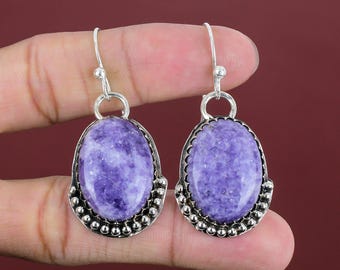 Handmade Lepidolite Gemstone Earrings: 925 Sterling Silver Jewelry
