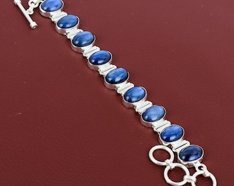 Handmade Kyanite Bracelet: 925 Sterling Silver Adjustable Gemstone Jewelry